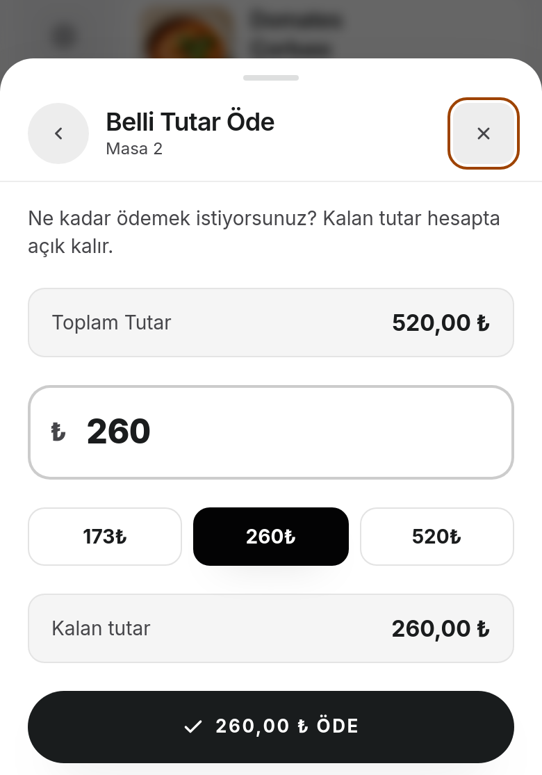 Masada Belli Tutar Belirleyerek Kısmi Ödeme Ekranı